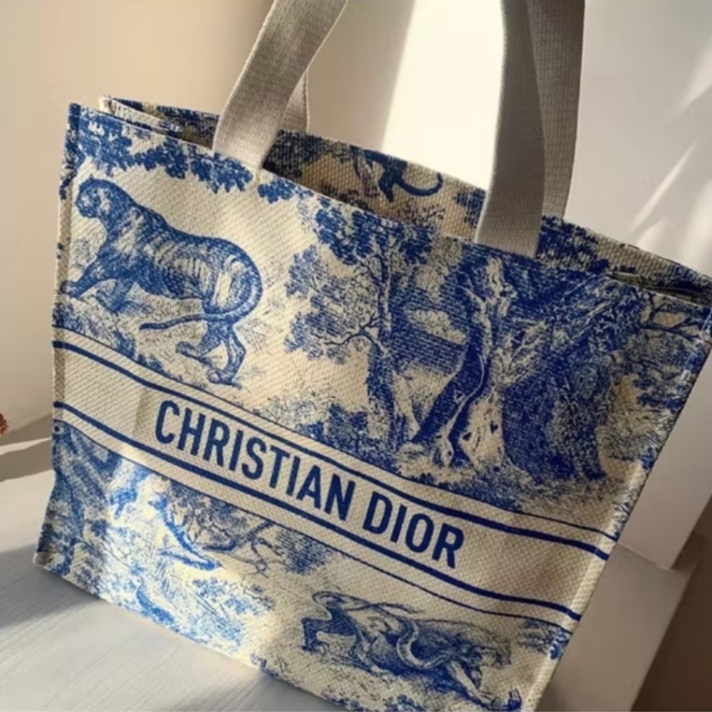 Dior Blue and Cream Toile de Jouy Book Tote